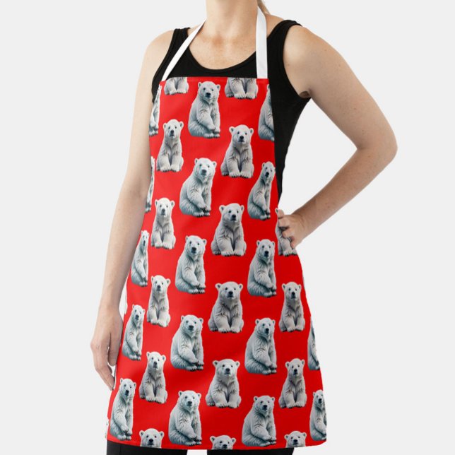 Tablier Polar Bear Pattern Design On Red  (Créateur téléchargé)