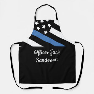 Tablier Police Mince Ligne Bleue Américain Drapeau Nom de 