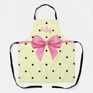 Tablier Polka Dot Black Yellow Pink Bow Personalized