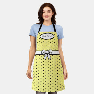 Tablier Polka Jaune et Noir Pointe Blanc Bow Personnalisé