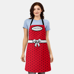 Tablier Polka rouge et noir Pointe Blanc Bow Personnalisé