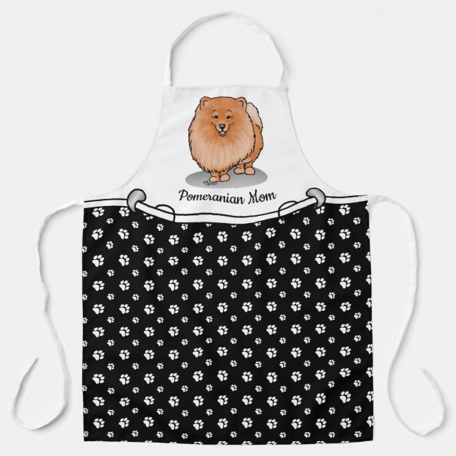 Tablier Pomeranian Maman Pom Maman (rouge orange) Mignonne (Recto)