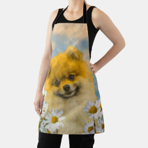 Tablier Poméranien dans Daisies Peinture - Art Chien origi
