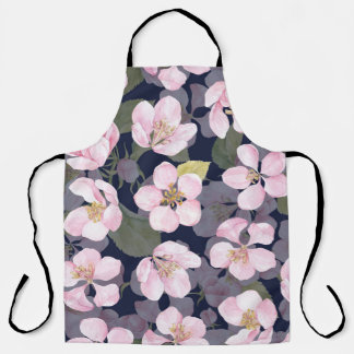 Tablier Pomme en fleurs : Aquarelle bleu foncé