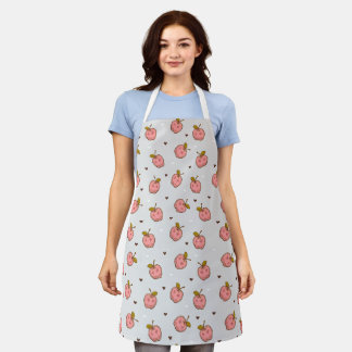 Tablier Pommes et coeurs roses sur un arrière - plan gris