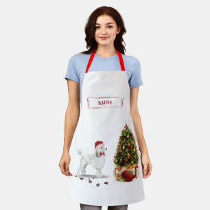 Tablier Poodle blanc Funny Chien de Noël avec arbre