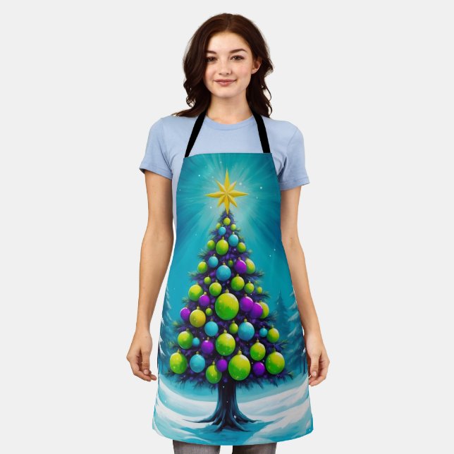 Tablier Pop Art Christmas with Neon Green Blue Purple (Porté)