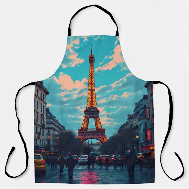 Tablier Pop Art Paris - Vibrant Retro Cityscape (Recto)