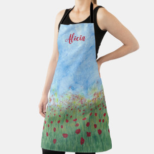 Tablier Poppies dans Field Blue Sky Personnalisé Apron