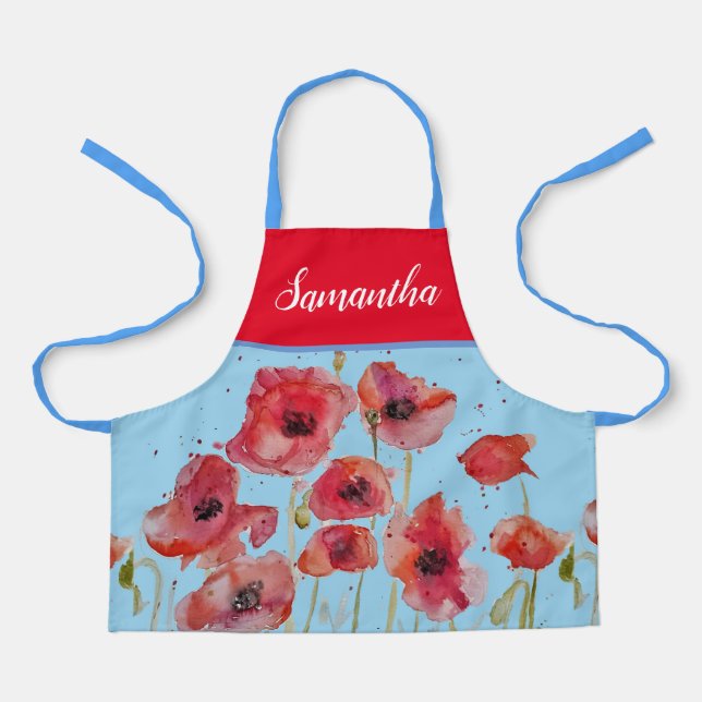 Tablier Poppies de pavot Aquarelle rouge Enfants Filles Fl (Recto)