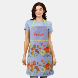 Tablier Poppies de pavot Aquarelle rouge Lilac Apron flora