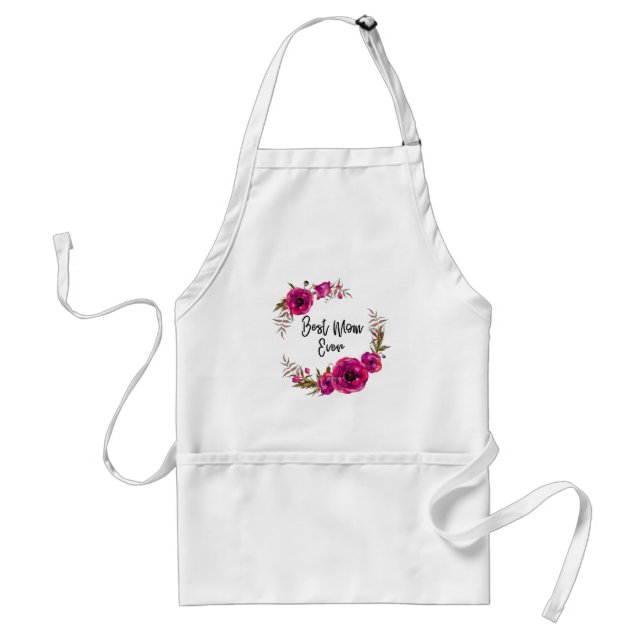 Tablier Poppies florales rose Fuchsia Wreath Meilleure mam (Devant)