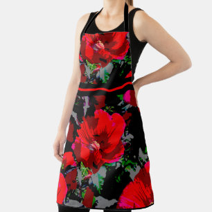 Tablier Poppy Red Retro Floral Design avec bande
