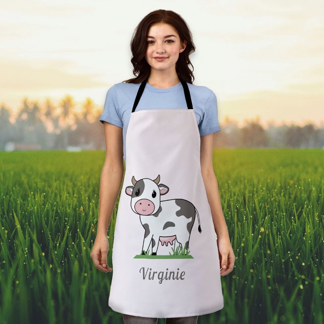 Tablier Porte rose Vache mignonne (Cute Cow Pink Apron)