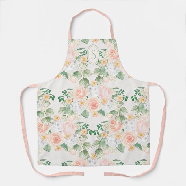 Tablier Porte vert rose rose monogramme (Recto)
