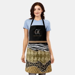 Tablier Poster de animal moderne Mix motif Brown Monogramm