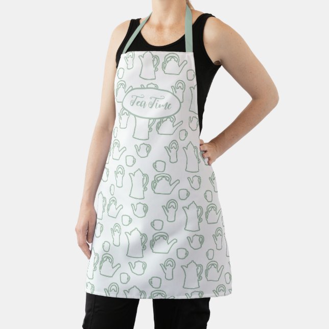 Tablier Pots de thé Motif Pale Vert Long Bib Apron (Insitu)