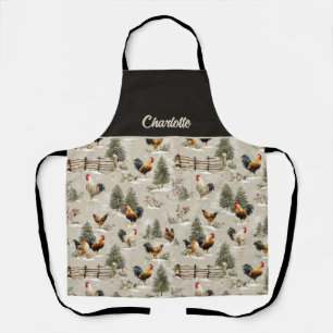 Tablier Poules et Coqs de Noël Ferme Hivernale