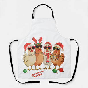 Tablier Poulet de Noël Chapeau de Père Noël Ferme Famille