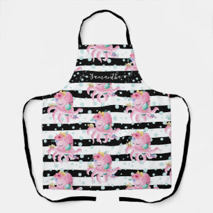 Tablier Poulpe floral rose Bulles d'eau Rayures noires