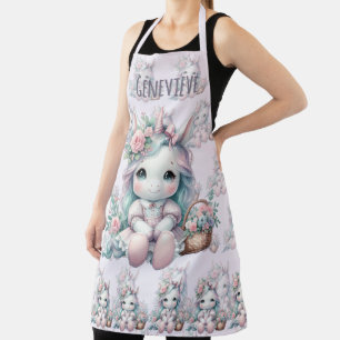 Tablier Poupée licorne Kawaii pastel avec panier de fleurs