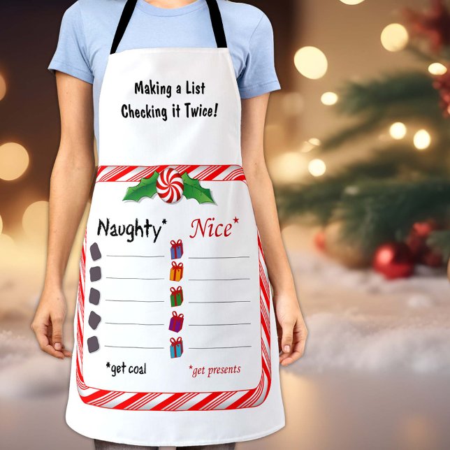 Tablier Pour les cuisiniers et les chefs Naughty ou Nice L (A chef's checklist for Santa Claus. The Naughty get coal. The Nice get good things from the kitchen!)