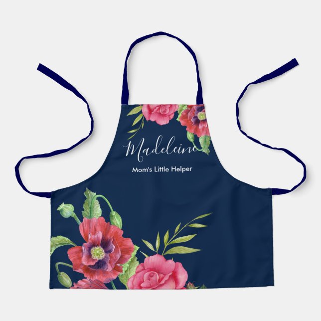 Tablier Pour les enfants modernes Fleurs roses rouges sur  (Recto)