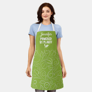 Tablier Powered by plante Vegan fleuri pomme vert avec nom