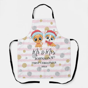 Tablier Premier Noël M. et Mme Chat et Chien Hiver