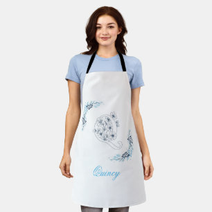 Tablier Premier "Q" Monogramme bleu Calme Floral