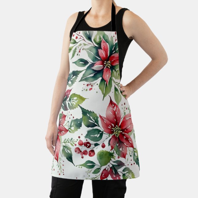 Tablier Premium Festin Poinsettia Nom personnalisé Fête (Insitu)
