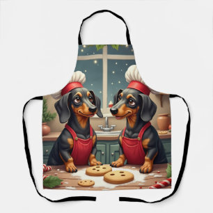 Tablier Préparateurs de biscuits de Noël teckel Peinture d