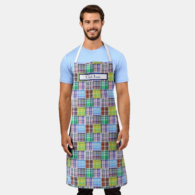 Tablier Préparatoire Multicolore Patchwork Madras #1 (Porté)