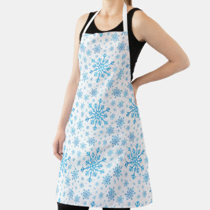 Tablier  Pretty Blue Christmas Snowflakes sur Winter White