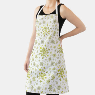 Tablier Pretty Gold Noël Snowflakes sur Winter White