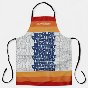 Tablier Professeur rétro moderne bleu rouge sac fourre-tou