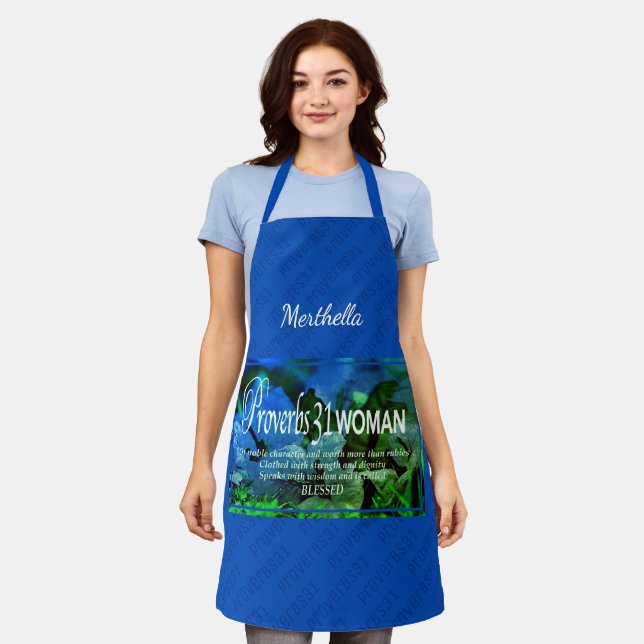 Tablier PROVERBS 31 FEMME | Floral | BLUE Personnalisé (Porté)