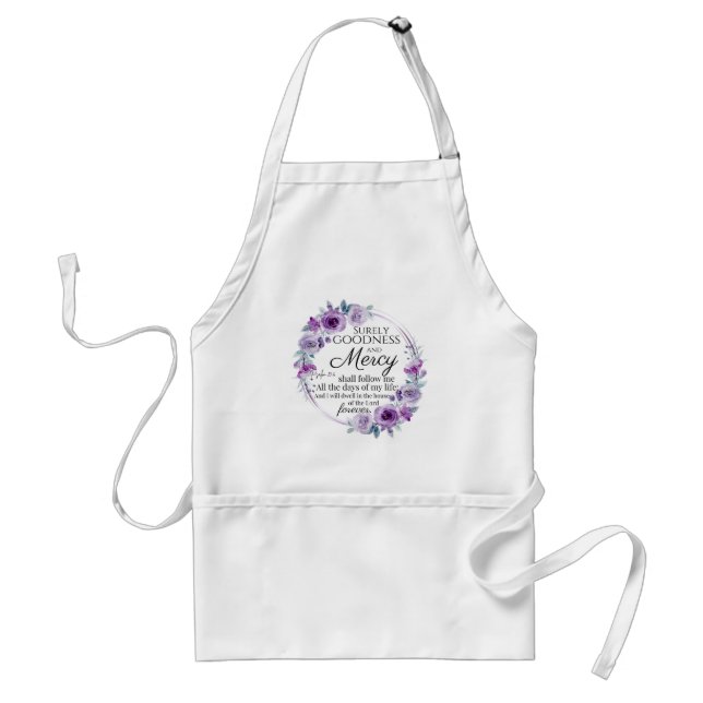 Tablier Psaume 23:6 Inspirationnel Bible Verse Floral Viol (Devant)