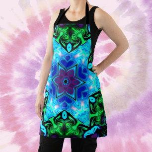 Tablier Psychédélique Mandala Fleur bleu pourpre et vert
