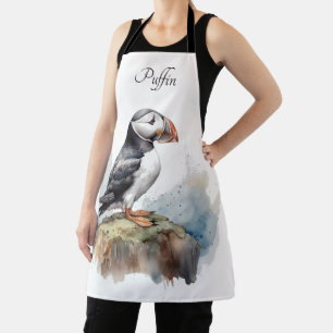 Tablier Puffin sur une aquarelle rocheuse, personnalisé
