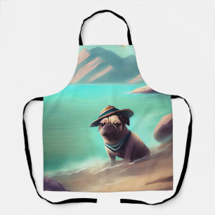 Tablier Pug profitant de la peinture artistique sur la pla
