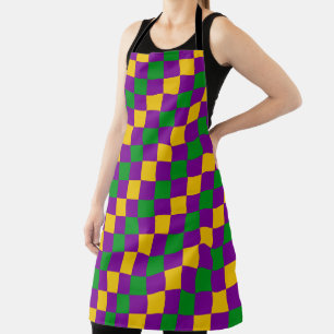 TABLIER PURPLE VERT JAUNE MARDI GRAS À DAMIERS MOTIF