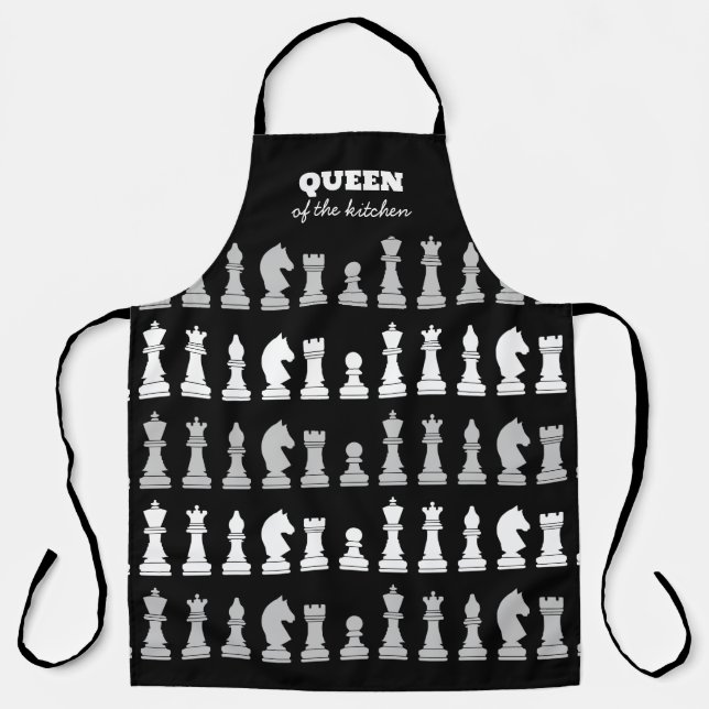 Tablier Queen Of the Kitchen Échecs noir blanc Motif Ap (Recto)