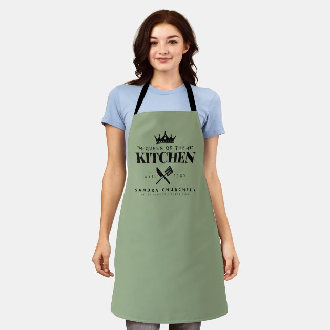 Tablier Queen of the Kitchen Lady Chef Personnalisé Vert (Porté)
