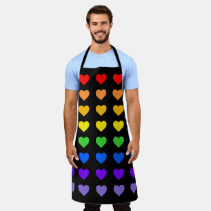 Tablier Rainbow Hearts Gay pride Noir