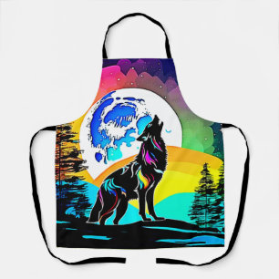 Tablier Rainbow Lunar Wolf Howl Art