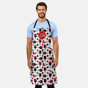 Tablier Raquettes Balles De Pickleball Noires Rouges Perso