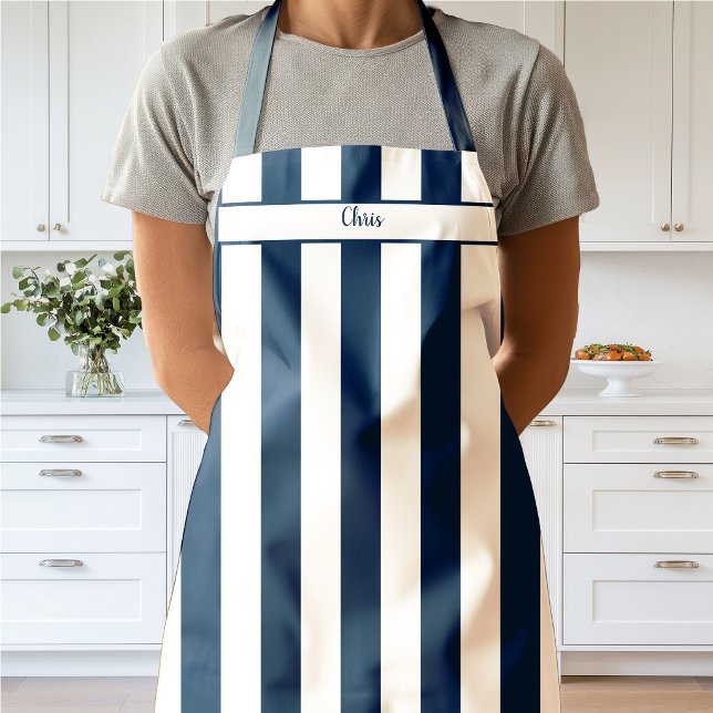 Tablier rayé bleu marine (Candy Stripe Navy Apron)
