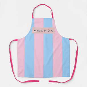 Tablier Rayure de bonbon personnalisée bleu pastel et rose