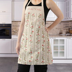 Tablier Rayures Florales Personnalisées Beige Rose Marron